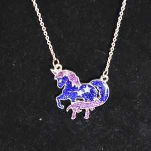 🔥 3/$15 NWT Claire's Pink and Blue Glittery Unicorn Necklace